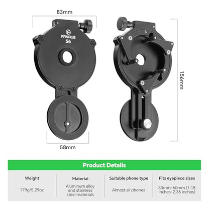 FANAUE Telescope Phone Adapter, Spotting Scope Smartphone Phone Mount for Binoculars Monocular Microscope, Magnetic Cell Phone Digiscoping Holder for Camera Photography