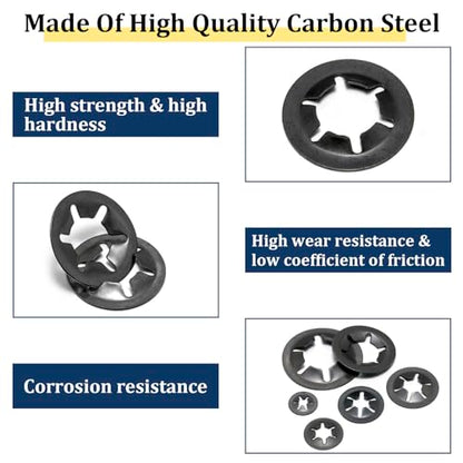 Internal Tooth Starlock Washers Push Nut Assortment (M2.5-M12) 500Pcs - size: Internal Tooth Star Lock Washers