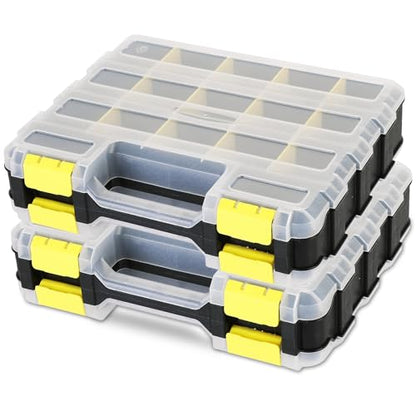 Small Parts Organizer 2Pack Storage Case Tools Box 34-Compartments - color: Yellow