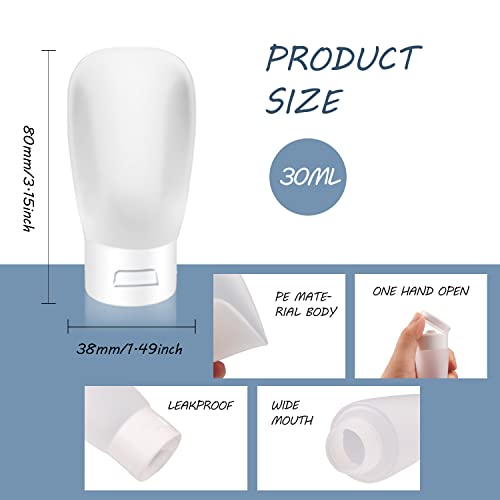 15 Pack 30ml/1oz Plastic Squeeze Bottles Travel Tubes Cosmetic Soft Leak-Proof Makeup Toiletry Containers with Flip Cap Refillable for Facial Cleanser Body Bath Shower Gel Lotion Cream Shampoo