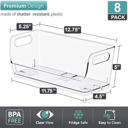 Sorbus Clear Pantry Organizer with Stackable Storage Bins, Open Front - size: Small Narrow, style: 8 Pack
