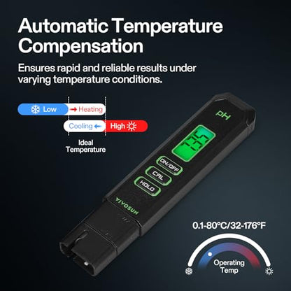 VIVOSUN Digital pH Meter 0.01 Accuracy Pen Tester for Water Hydroponics - color: Black