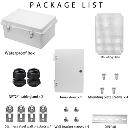 Waterproof Outdoor Electrical Box Junction Box Weatherproof IP67 ABS Plastic Enclosure Switch Router Project Box with Mounting Plate with Wall Bracket 2 Cable Glands Grey 11.4" x 7.5" x 5.5" - color: Grey, size: 11.4" x 7.5" x 5.5" pro 1pc