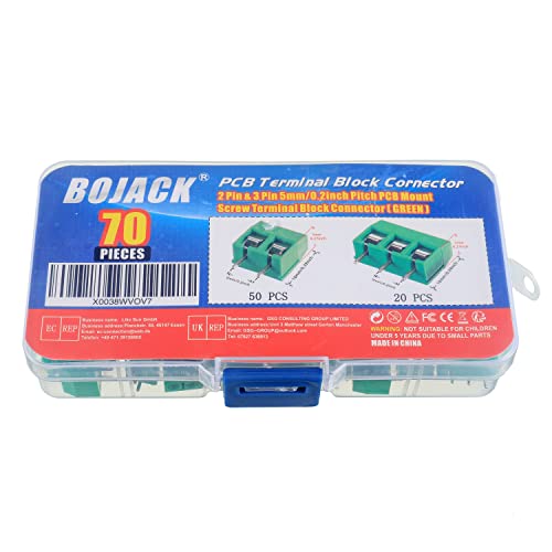 BOJACK Green 5MM 2-Pin & 3-Pin Pitch PCB Mount Screw Terminal Block Connector for Arduino and Home Electronics Projects (Pack of 70) - color: Green