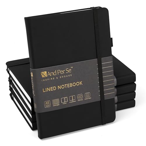 &And Per Se Lined Notebooks Bulk 5-Pack, A5 Hardcover Journal, 160 Pages 100gsm Thick Paper, Classroom Supplies for Students, Teachers, College Ruled Notebooks for School Office (Black) - color: Black, style: 5 Pack-Lined