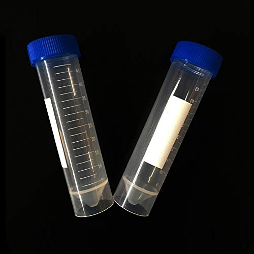 lasenersm 10 Pieces 50ml Plastic Centrifuge Tubes Clear Plastic Graduated Vial Tube with Blue Screw Caps Storage Container Test Tubes Conical Bottom Standing Vial for Cold Storage