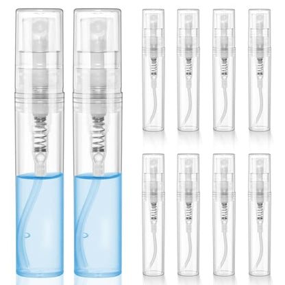 Chiallco Mini Perfume Sample Bottles, 3 ml Plastic Small Spray Bottle 10 Pack, Fine Mist, Portable Perfume Travel Refillable Bottle, Upgraded atomizer sprayer, Clear - style: 3ML