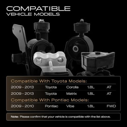4PCS Engine Motor Mount Compatible with 2009-2013 Corolla 1.8L and 2009-2013 Matrix 1.8L with Auto Transmission and 2009-2010 Pontiac Vibe 1.8L FWD, Replace OE A62015 A62039 A62027 A62023 - size: 2009-2013 Corolla 1.8L,Matrix 1.8L