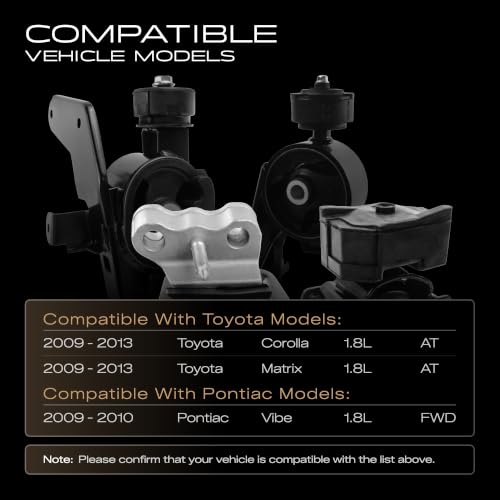 4PCS Engine Motor Mount Compatible with 2009-2013 Corolla 1.8L and 2009-2013 Matrix 1.8L with Auto Transmission and 2009-2010 Pontiac Vibe 1.8L FWD, Replace OE A62015 A62039 A62027 A62023 - size: 2009-2013 Corolla 1.8L,Matrix 1.8L