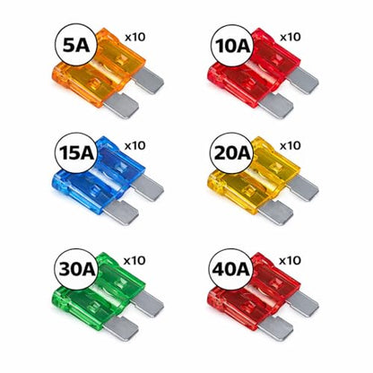 MGI SpeedWare 60pcs LED Blade Fuse Assortment, Smart Glow, 5A 10A 15A 20A 30A 40A, ATO/ATC 12vDC Automotive Protection (with LED Indicator) - style: With LED Indicator
