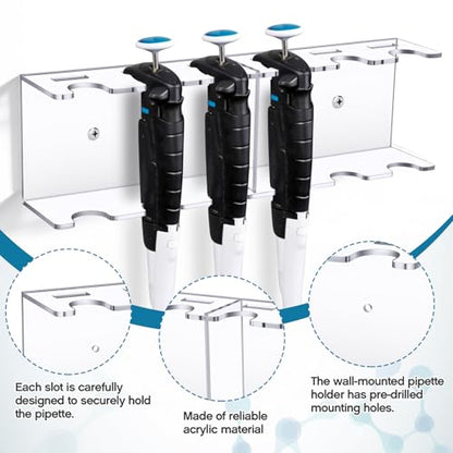 Wall Mounted Pipette Stand 6 Position, Acrylic Hanging Pipette Holder Rack for Micropipettes, Space Saving Lab Organizer, Fits Most Micropipettes