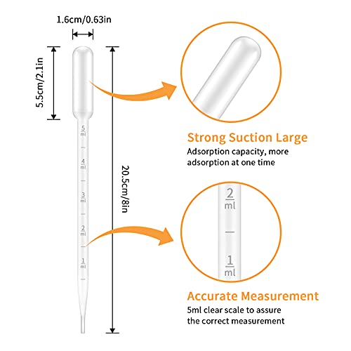 G2PLUS 100PCS 5ml Transfer Pipettes, Plastic Graduated Pipettes, Calibrated Disposable Dropper for Liquid, Essential Oils, Science Laboratory, Experiment, Make up Tool - size: 5ML