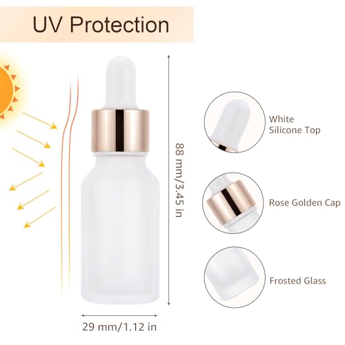 30 Pack 15ml Frosted Glass Sample Dropper Bottles, Rose Golden Caps - color: Frosted, size: 15mL-30pcs