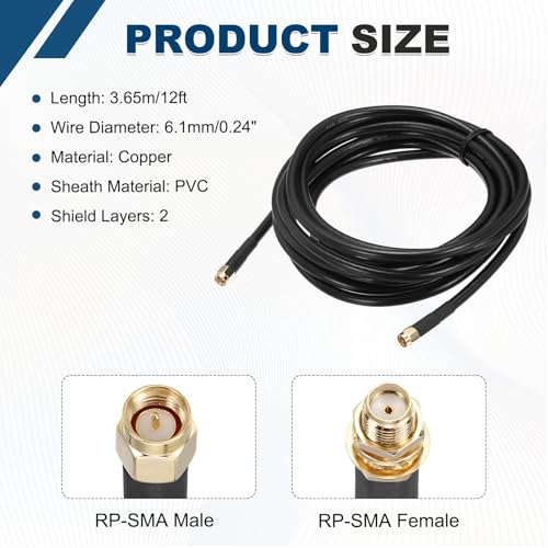 MECCANIXITY KMR240 Coax Extension Cable 50ohm 12Ft SMA Male to N-Type Male - size: 12ft