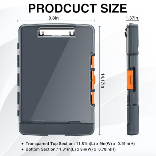 Sooez Original Clipboard with Dual Storage, Heavy Duty Clip Boards 8.5x11 - color: Gray + Orange