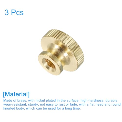uxcell Knurled Thumb Nuts, 3Pcs M6 x D20mm x H12mm Brass High Head Through Hole with Collar High Head Through Hole Round Knobs Fasteners for 3D Printer Parts, Machine Tools - size: M6 x D20mm x H12mm