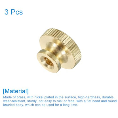 uxcell Knurled Thumb Nuts, 3Pcs M6 x D20mm x H12mm Brass High Head Through Hole with Collar High Head Through Hole Round Knobs Fasteners for 3D Printer Parts, Machine Tools - size: M6 x D20mm x H12mm