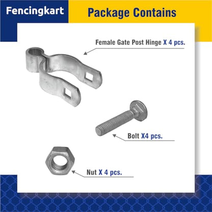 Chain Link Fence Gate Post Hinge Set, 1-5/8 inch OD Pipe, Female Hinge with Bolts and Nuts, 4-Pack (Silver, 1-5/8") - color: Silver, size: 1-5/8 Inch