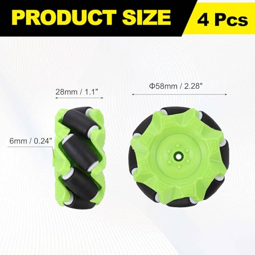MECCANIXITY 2Set Mecanum Wheels Set, 58mm / 2.28" ABS Rubber Omnidirectional Wheels for Smart Robot Car Parts DIY Models Accessories, Green