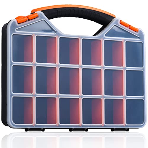 Andalus Tools Organizer Box, Small Parts Storage 18-Compartment Portable Hardware Organizer Removable Plastic Dividers for Screws, Nuts, Bolts, Nails – Orange (1 Pack, 12.75" x 10" x 1.75") - size: 1 Pack, 12.75" x 10" x 1.75"