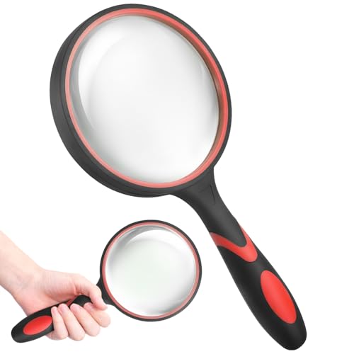 SenseYo 10X Handheld Magnifying Glass 9 Inch Large Reading Magnifier with Scratch Resistant Glass Lens for Kids Seniors Hobby Nature Exploration Scientific Activities (Red) - color: Red 1pcs