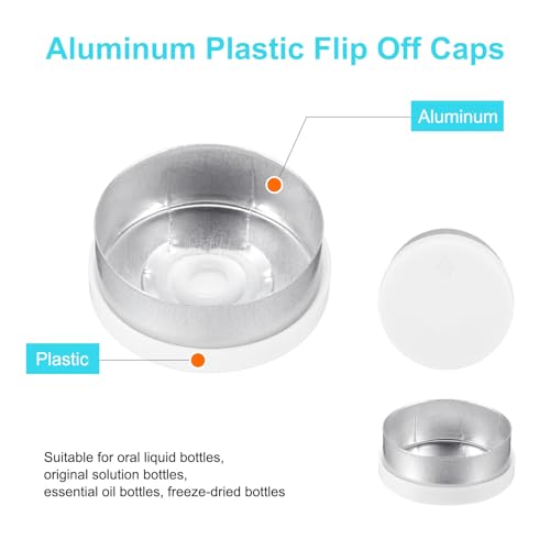 uxcell 20mm Flip Off Caps, 100PCS Burr-Free Flip Off Top Caps Seals Flip Off Aluminum Plastic Vial Flip Off Seals Caps Cover for Glass Vial Freeze-Dried Bottles, White/Silver - color: White/Silver, size: 20mm