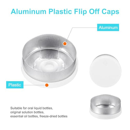 uxcell 20mm Flip Off Caps, 100PCS Burr-Free Flip Off Top Caps Seals Flip Off Aluminum Plastic Vial Flip Off Seals Caps Cover for Glass Vial Freeze-Dried Bottles, White/Silver - color: White/Silver, size: 20mm
