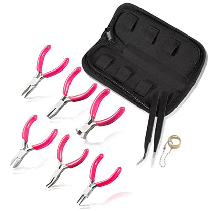 6PCS Mini Jewelry Pliers Set, 3 Inches Pliers Set with Long Nose Pliers Bent Nose Pliers Wire Cutters End Cutting Pliers Flat Nose Pliers Bead Chain Electronics Tweezers Jump Ring Opener