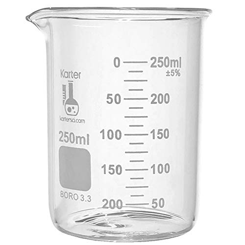 250ml Beaker, Low Form Griffin, Borosilicate 3.3 Glass, Double Scale, Graduated, Karter Scientific 213D33 (Single) - size: 250ml, style: Pack of 1