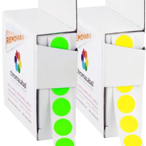 ChromaLabel Removable Fluorescent Green and Yellow Dots, 1/2 Inch - color: 2 Colors - Fluoresc Green, Yellow, size: 1/2"