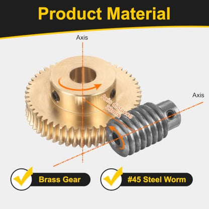 uxcell Worm Gear Set 50T 1 Module 50:1 Reduction Rate, 12mm/6mm Bore - size: 12mm/6mm Bore (1Mod 50T)