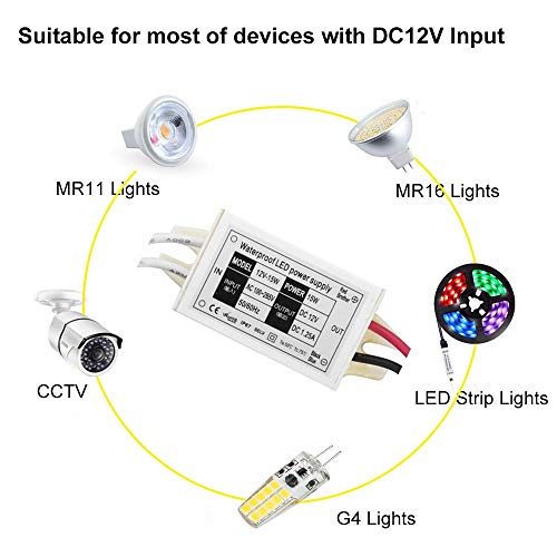 12V Power Supply LED Driver, Lustaled 15W 12 Volt Power Supply Transformer Waterproof IP67 Small 120V AC to 12V DC Converter for LED Strips, Security Cameras, Junction Box, G4 MR11 MR16 Bulbs (4-Pack) - style: 15W 12V - 4 Pack