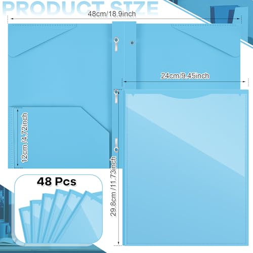 Henoyso 48 Pcs Plastic Folder with Clear Front Pocket and 3 Prongs Heavy Duty Plastic Folders with Card Slot Pocket Folders with Prongs for School Office Home(Light Blue) - color: Light Blue