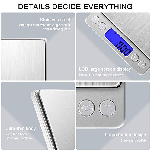 Kitchen Food Scale with 2 Trays, Diyife 500g/0.01g High Precision Scale - color: Silver