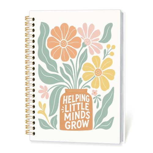 Boho Floral Hardcover Spiral Notebook Journal for Women Teachers,A5 - color: Helping Little Minds Grow-1