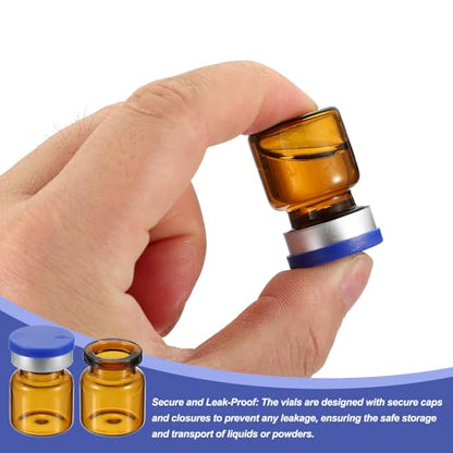 PATIKIL 4ml Sample Vials, 100 Pack Lab Empty Vials with Butyl Rubber Stopper Crimp Top Caps and Labels Borosilicate Glass Vial, Amber - color: Amber, size: 4ml