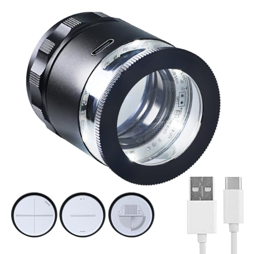 10X Rechargeable Jewelers Loupe Magnifier with LED Lights and 3 Reticle Scales, 25 mm Field of View, Adjustable Focus LED Scale Loupe Jewelry Magnifying Glass for Gems, Coins, Watch, Stamps, Plants - color: 3 Glass Reticle Scale