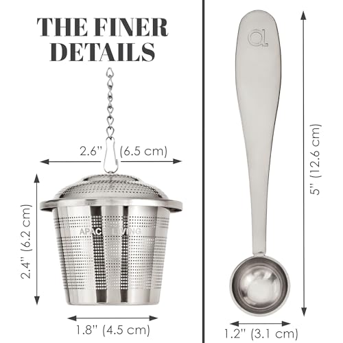 Tea Infuser Set of 2 with Tea Scoop & Drip Trays, Loose Leaf Tea Strainer - color: Silver, size: Large