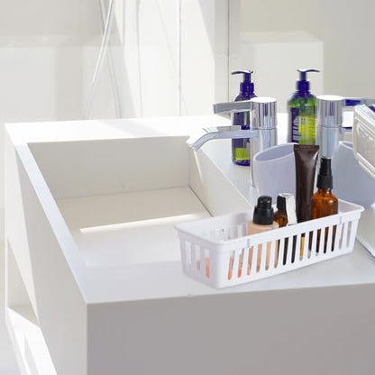 Domensi 12 Pack Slim Plastic Storage Basket Tray Organizer, White - color: White