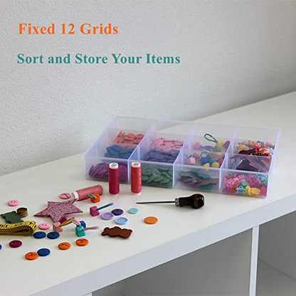 2 Pack Fixed 12 Grids Clear Plastic Organizer Sorting Tray - size: Fixed 12 Grids