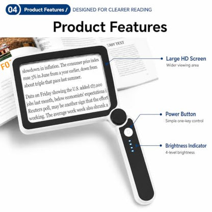4X Magnifying Glass with Light, Rechargeable LED Page Magnifier for Seniors - color: Black
