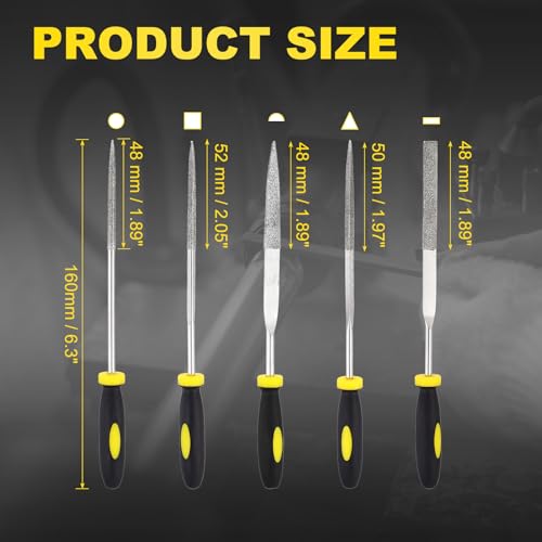 HARFINGTON 5Pcs Diamond File Set 4x160mm 120 Grit Diamond Needle Files - size: 4 x 160mm