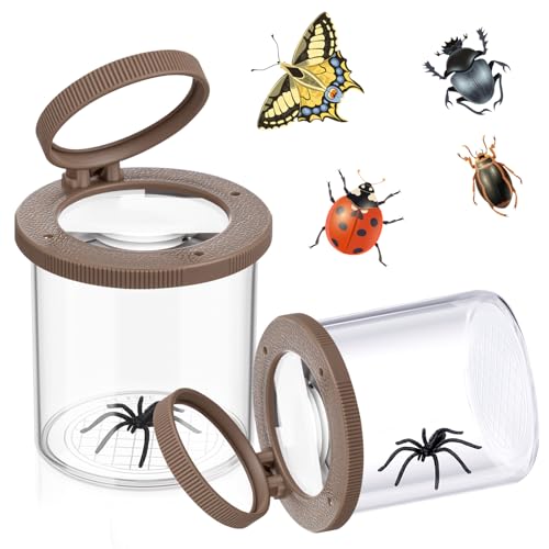 Skylety 2 Pieces Bug Jars Insect Viewer Catcher Bug Magnifying Insect Cage Container for Kids Children Science Nature Exploration Tool(Brown) - color: Brown