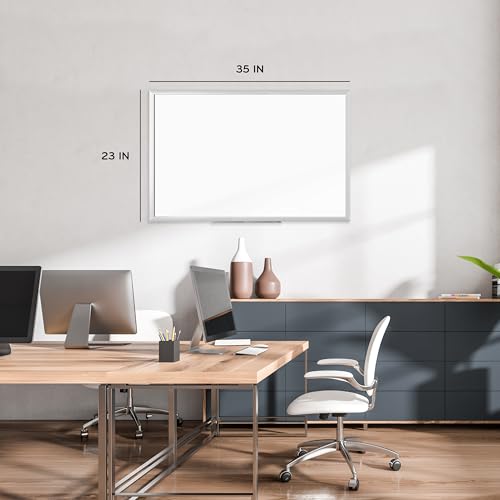 U Brands Magnetic Whiteboard, 36" x 24", Wall Mounted Dry Erase Board with Silver Aluminum Frame, White Board for Home, Office, Classroom - size: 23"W x 35"H