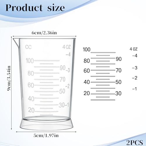 4 Oz Hair Dye Measuring Cups, 2 PCS Plastic Graduated Cup Easy to Read Color Beaker Clear Graduated Mixing Jugs, Plastic Liquid Beaker with Graduate Scale for Salon Use Home DIY Dyeing Tools Kitchen
