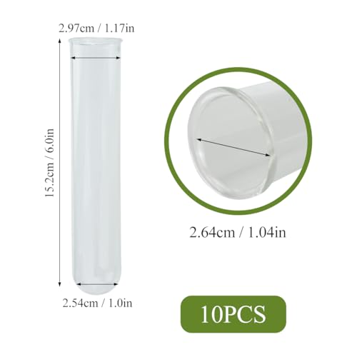 8 Pcs Test Tubes for Plant 6 x 1.2 Inch Plant Propagation Tube, Glass Test Tubes for Scientific Experiments, Round Bottom Test Tube for Hydroponic Plants, Home Office Wall Decor - size: 6x1.2 Inch