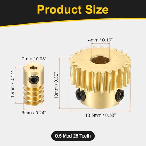 uxcell Worm Gear Set Right Rotation 25T 0.5 Module 1:25 Reduction Rate - size: Gear-4mm, Rod-2mm Bore, style: 0.5M-25T