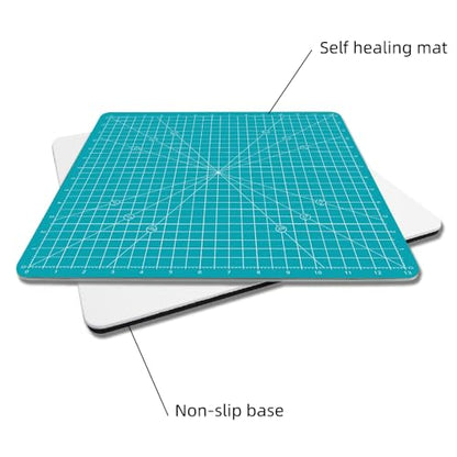 Rotating Self Healing Cutting Mat 14"x14" (13" Grid), Square Sewing Cutting Mat Board Perfect for Fabric Quilting & Art Projects, Turquoise - color: Turquoise