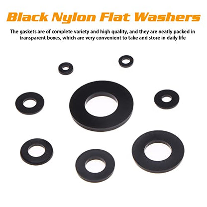 500Pcs Nylon Flat Washer Assortment Set, Washers Metric Sealing Spacer Gasket Ring Washers Set, 8 Sizes - M2, M2.5, M3, M4, M5, M6, M8, M10 (Black) - size: 500black