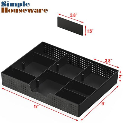 Simple Houseware Drawer Organizer Tray, 9 Adjustable Compartments, Black - color: Black, size: 1 Pack